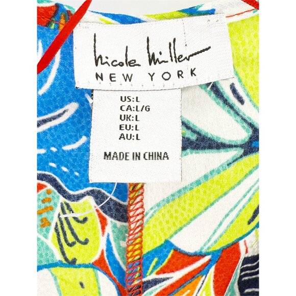 Nicole Miller NY Jumpsuit Wide Leg Belted V-neck Red Blue Multi - Picture 8 of 10